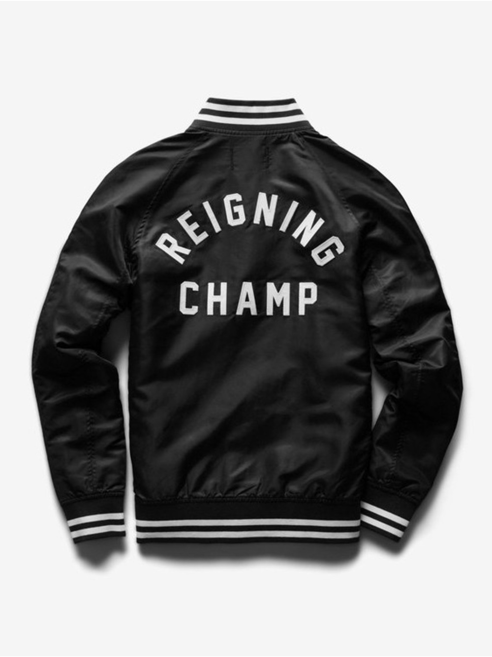 Reigning Champ Black Bomber Jacket with White Lettering